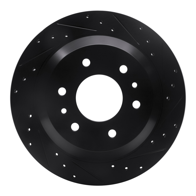 Buick Rainier Brake Rotor (1) - Rear Right - R1 Concepts - Drilled & Slotted - Black - `02-`09